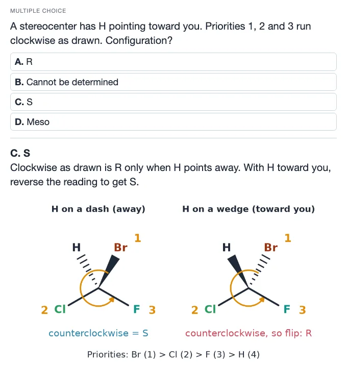 Sample card from Bonding, Molecular Structure and Stereochemistry, answer side
